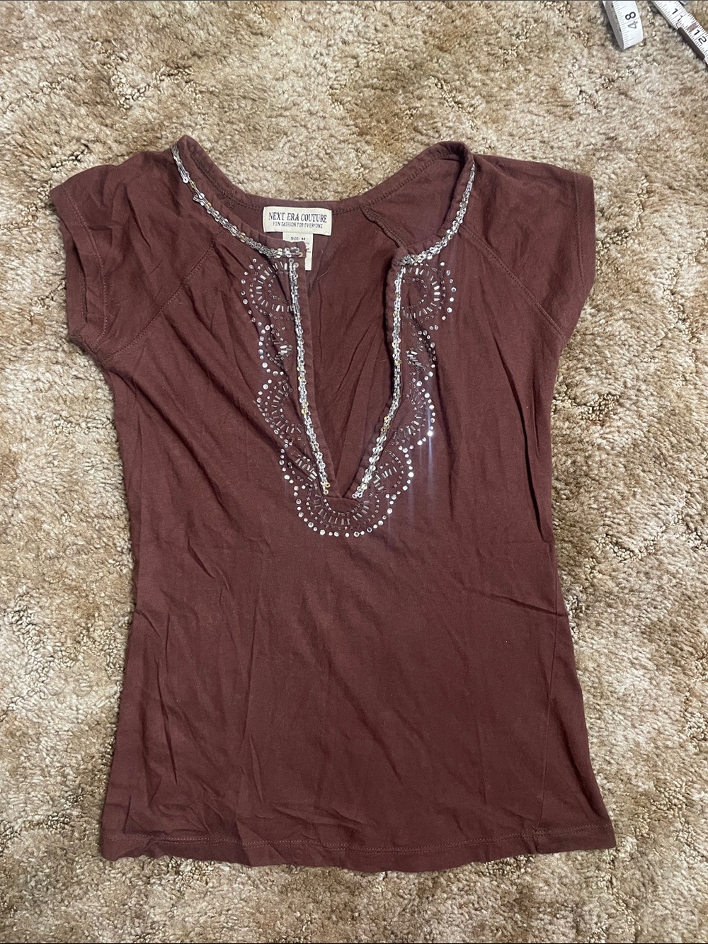 Next Era Couture Woman’s Y2K 2000s Style Brown Low Cut Shirt Size Medium